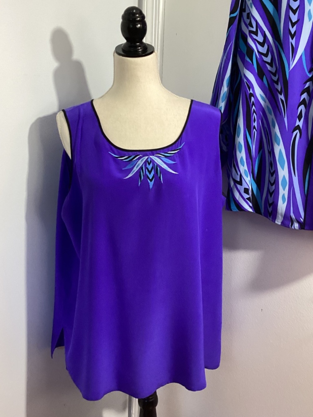 VTG BOB MACKIE WEARABLE ART PLUS 1X 100% SILK TWINSET TANK TOP TUNIC BLUE PURPLE - Picture 4 of 15